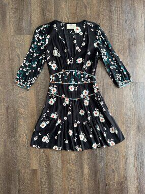 ba&sh Belize Floral Mini Dress in Noir - Size 0